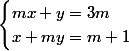 \begin{cases}mx+y=3m\\x+my=m+1\\\end{cases}